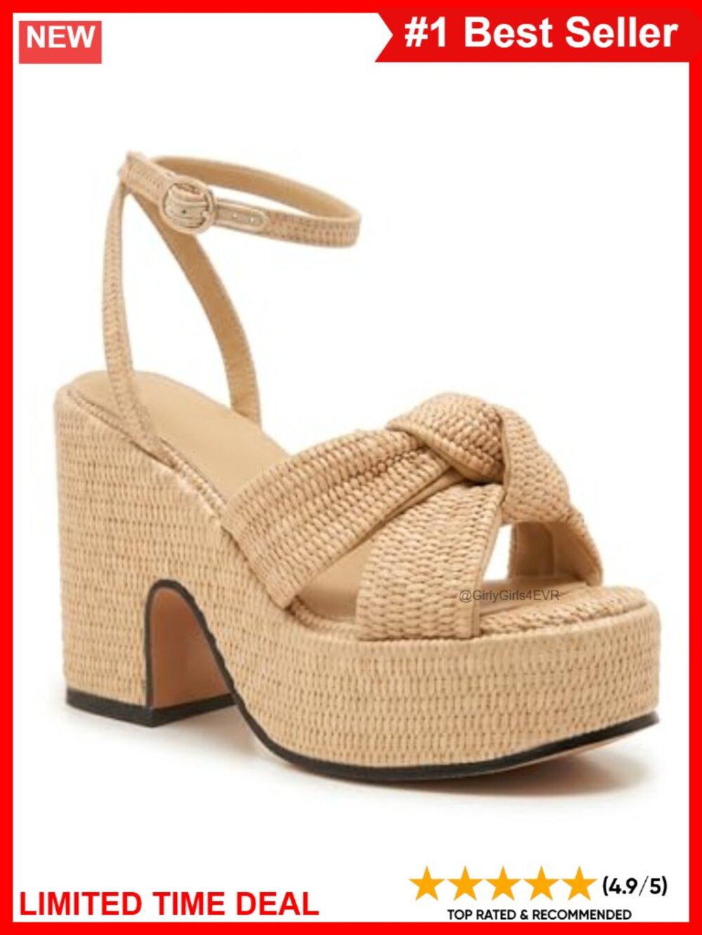 Raffia Platform Sandals Cross Knotted Woven Upper Open Toe Ankle Strap